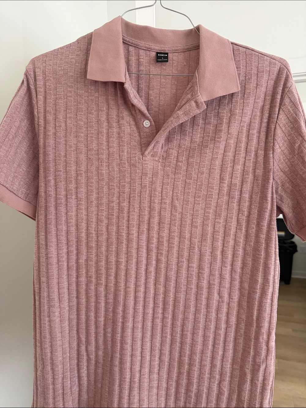 Men's Ribbed Polo Shirt - Dusty Pink